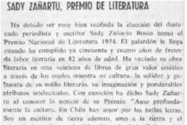Sady Zañartu, Premio de Literatura