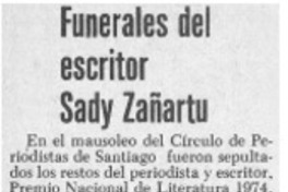 Funerales del escritor Sady Zañatu.
