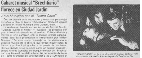 Cabaret musical "Brechtiario" florece en Ciudad Jardín.