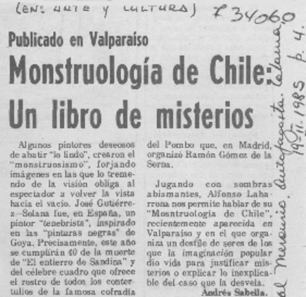Monstruología de Chile, un libro de misterios