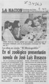 En el zoológico presentarán novela de José Luis Rosasco.