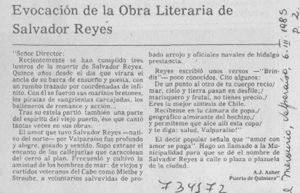 Evocación de la obra literaria de Salvador Reyes