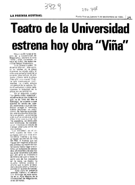 Teatro de la Universidad estrena hoy obra "Viña".