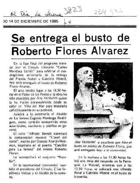Se entrega el busto de Roberto Flores Alvarez.