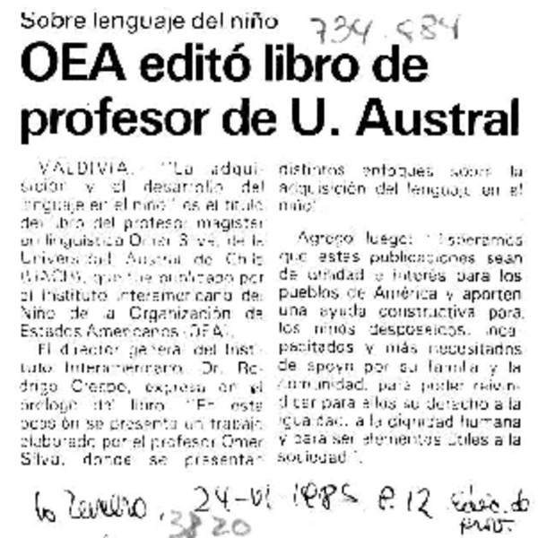 OEA editó libro de profesor de U. Austral.