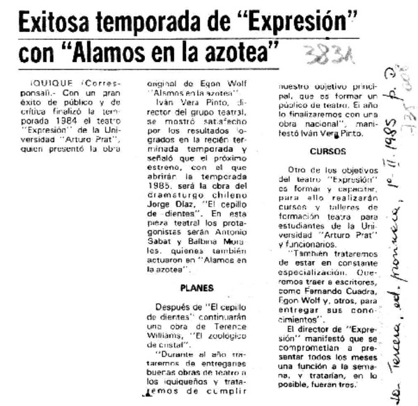 Exitosa temporada de "Expresión" con "Alamos en la azotea".
