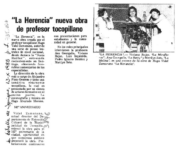 "La Herencia" nueva obra de profesor tocopillano.