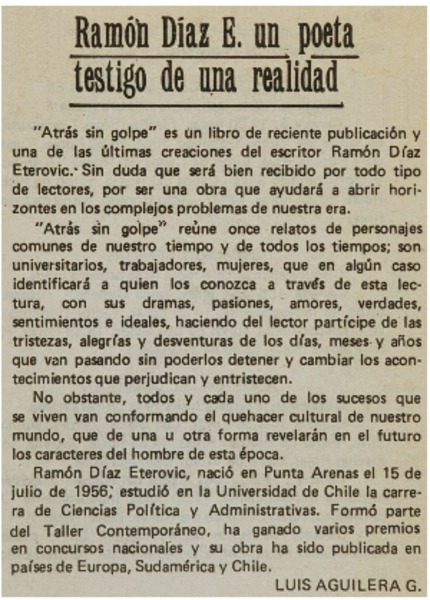 Ramón Díaz E. un poeta testigo de una realidad