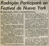 Radrigán participará en Festival de Nueva York.