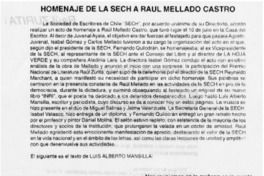 Homenaje de la SECH a Raúl Mellado Castro.