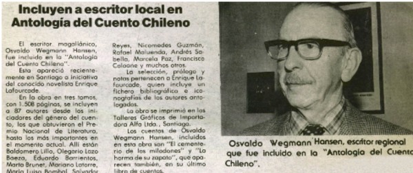 Incluyen a escritor local en antología del cuento chileno.