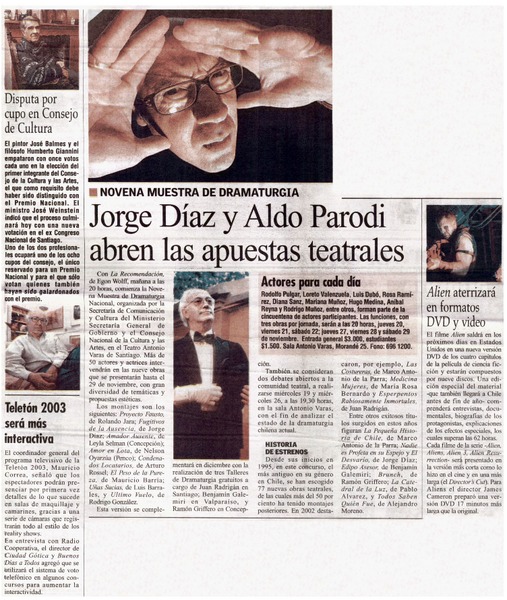 Jorge Díaz y Aldo Parodi abren las puertas teatrales.