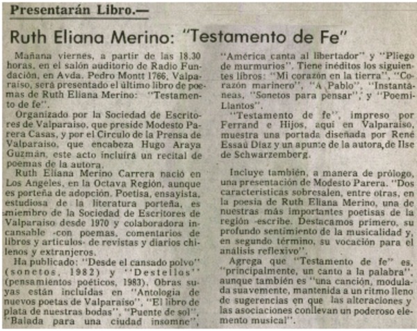 Ruth Eliana Merino:"Testamento de fe".
