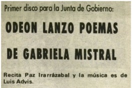 Odeon lanzó poemas de Gabriela Mistral.