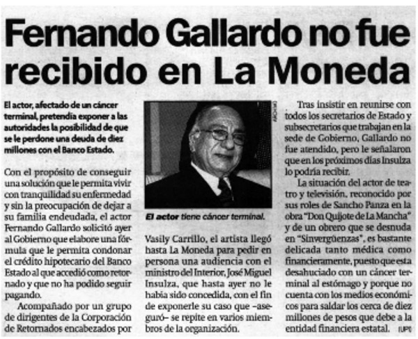 Fernando Gallardo no fue recibido en La Moneda.