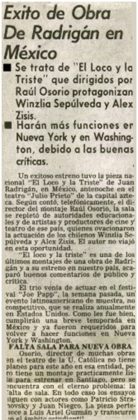Exito de obra de Radirgán en México.