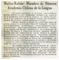 Matías Rafide: Miembro de número Academia Chilena de la Lengua.