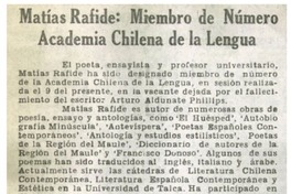 Matías Rafide: Miembro de número Academia Chilena de la Lengua.
