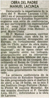 Obra del padre Manuel Lacunza.