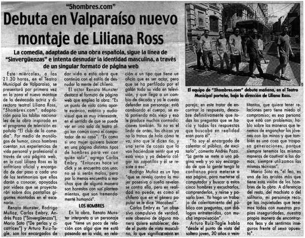Debuta en Valparaíso nuevo montaje de Liliana Ross