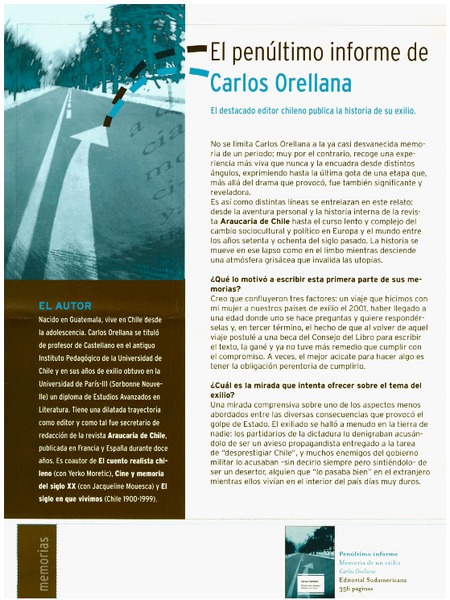 El penúltimo informe de Carlos Orellana : [entrevistas]