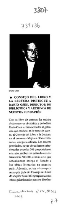 Consejo del Libro y la lectura distingue a Darío Oses, Director de biblioteca y archivos de nuestra fundación
