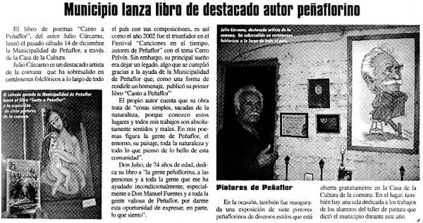 Municipio lanza libro de destacado autor peñaflorino.