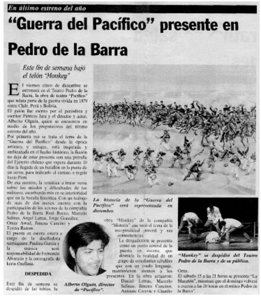 Guerra del Pacífico presente en Pedro de la Barra : este fin de semana bajó el telón Monkey