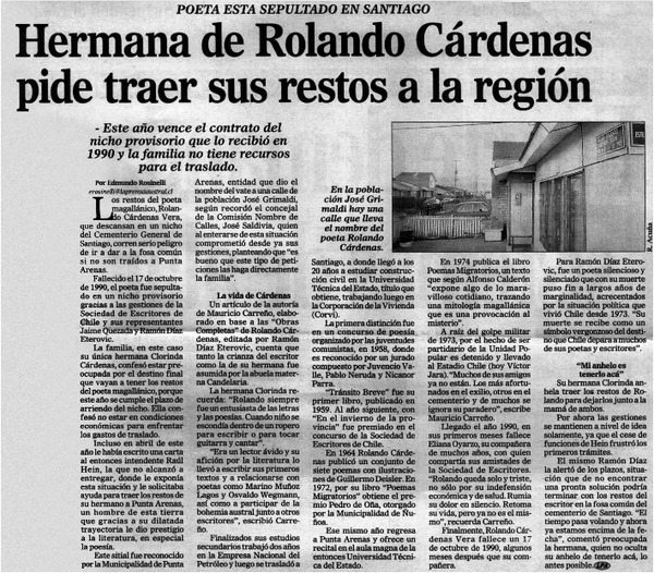 Hermana de Rolando Cárdenas pide traer sus restos a la región