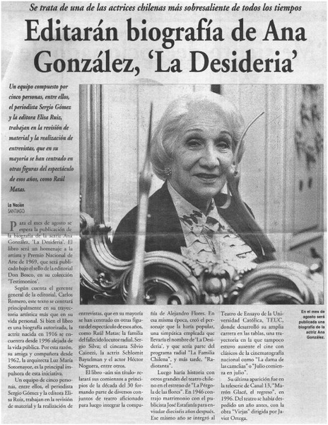 Editarán biografía de Ana González, "La Desideria".