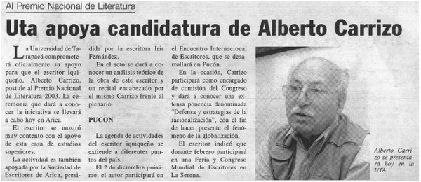 Uta apoya candidatura de Alberto Carrizo.