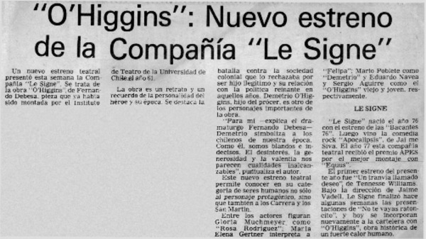 O'Higgins": nuevo estreno de la compañía "Le Signe".