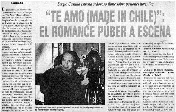 Te amo (made in Chile)" el romance púber a escena : [entrevista]