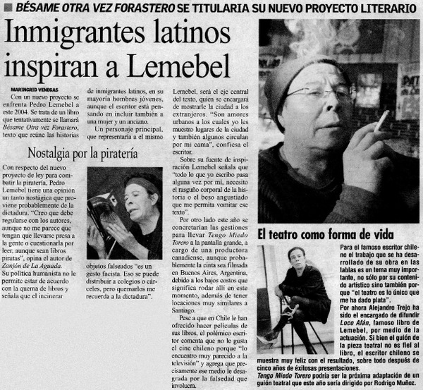 Inmigrantes latinos inspiran a lemebel.