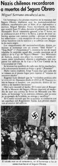 Nazis chilenos recordaron a muertos del Seguro Obrero.