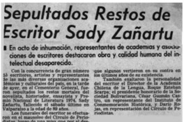 Sepultados restos de escritor Sady Zañartu.