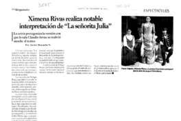 Ximena Rivas realiza notable interpretación de "La señorita Julia"