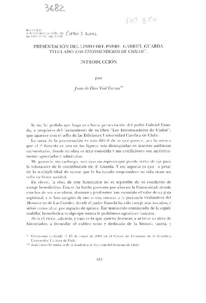 Presentación del libro del padre Gabriel Guarda titulado: "Los Encomenderos de Chiloé"