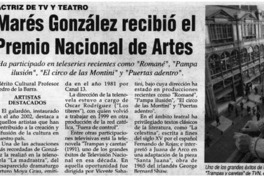 Marés González recibió el Premio Nacional de Artes.