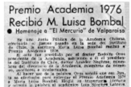 Premio Academia 1976 recibió M. Luisa Bombal