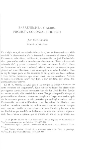 Barrenechea y Albis, prosista colonial chileno