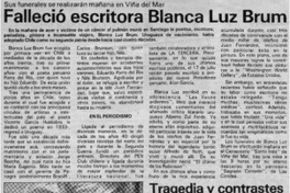 Falleció escritora Blanca Luz Brum.
