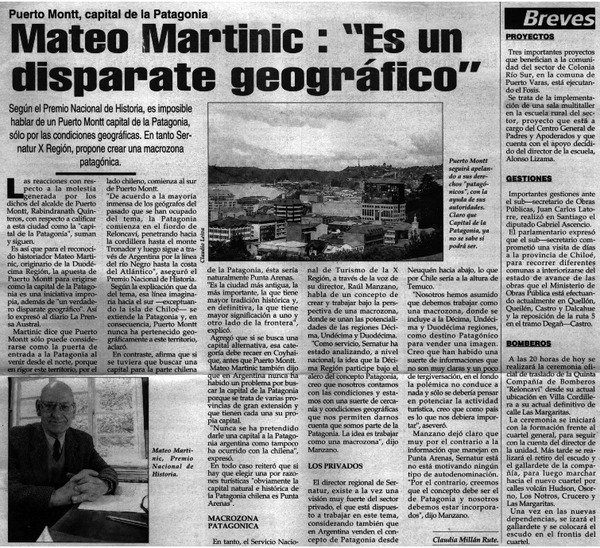 Mateo Martinic: "Es un disparate geográfico"