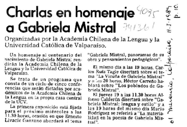 Charlas en homenaje a Gabriela Mistral