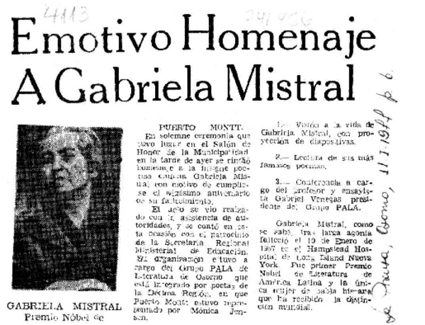Emotivo homenaje a Gabriela Mistral
