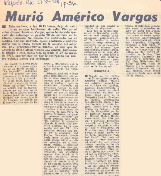 Murio Américo Vargas.