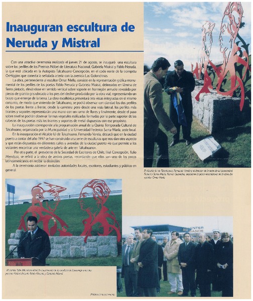 Inauguran escultura de Neruda y Mistral.