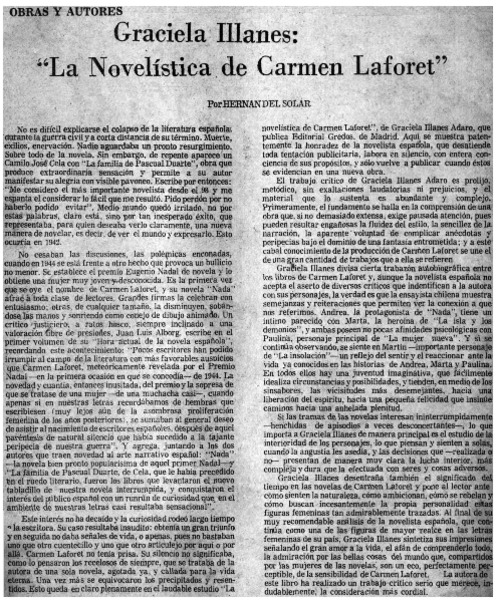 Graciela Illanes: "La novelística de Carmen Laforet"