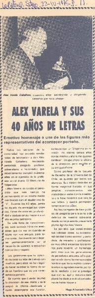 Alex Varela y sus 40 años de letras