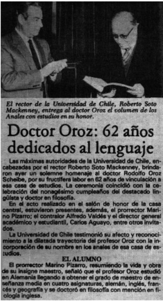 Doctor Oroz : 62 años dedicados al lenguaje